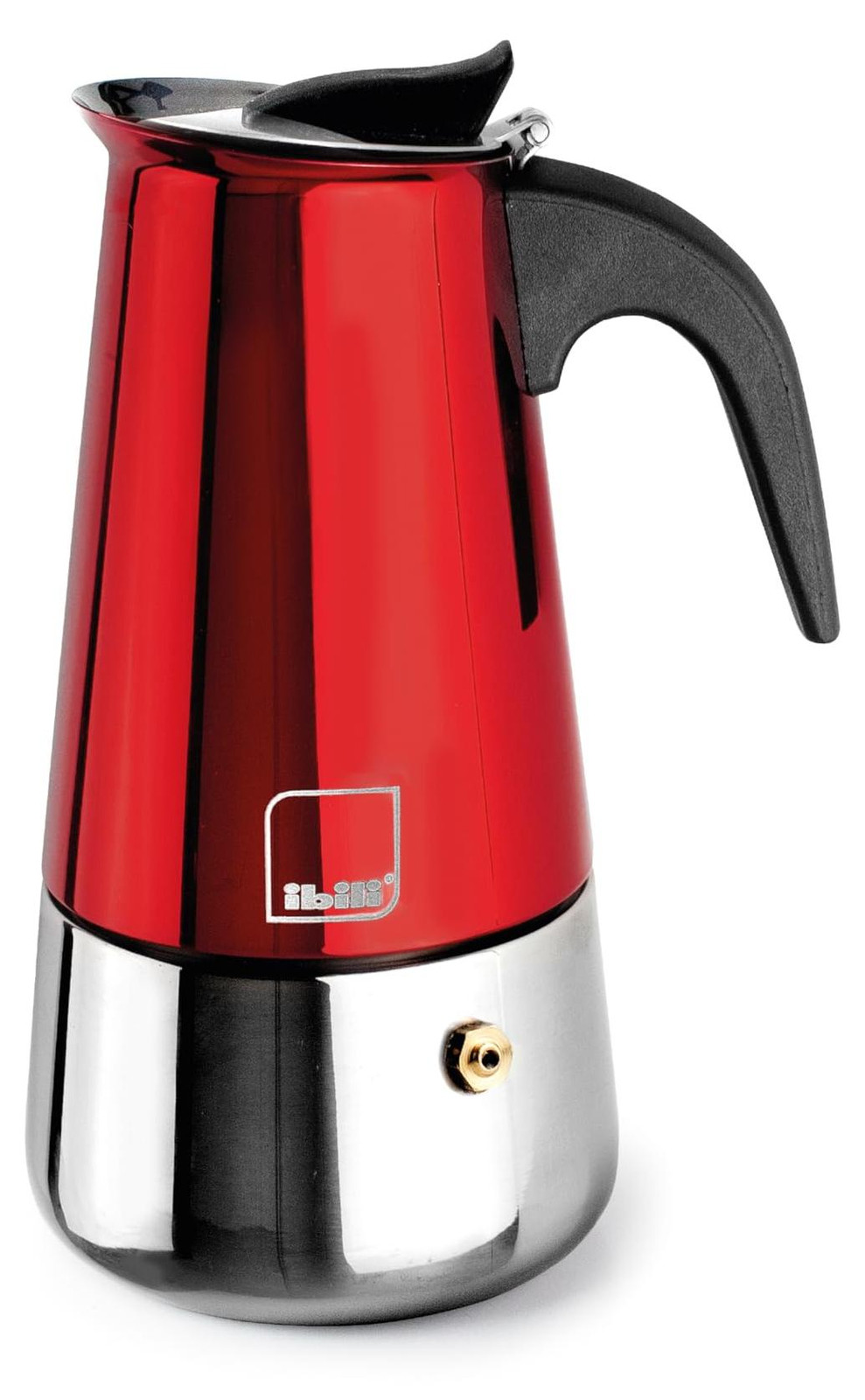 Ibili Moca Moka-kan Koffiezetapparaat, 0,46 liter, Zwart-Rood, Roestvrij staal