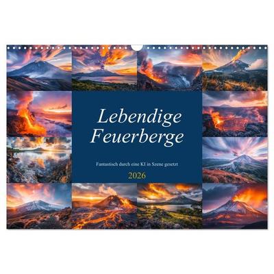 Lebendige Feuerberge - Fantastisch durch eine KI in Szene gesetzt (Wandkalender 2026 DIN A3 quer), CALVENDO Monatskalender