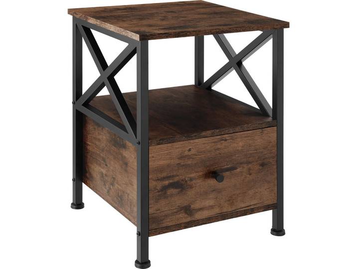 tectake Nachtschrank Falkirk, 40 x 41,5 x 55,5 cm, Industrial Holz dunkel, rustikal, Rostfarben, Quadratisch, 40x55.5x41.5 cm, Schlafzimmer, Nachtkästchen