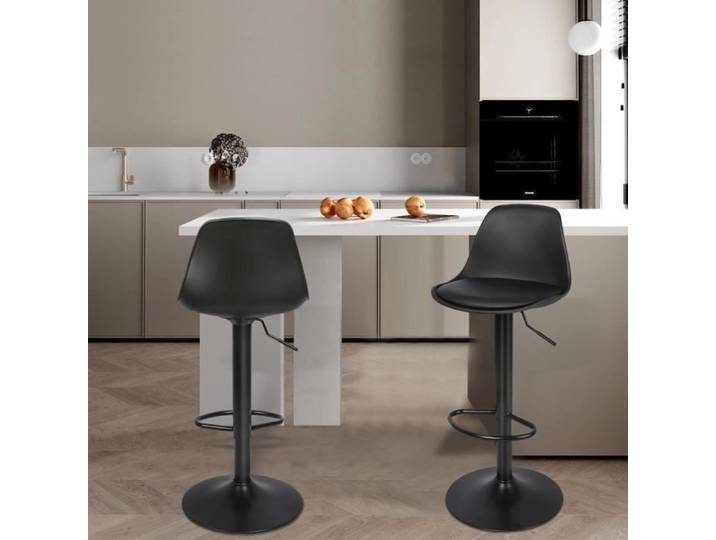 Tabouret de bar JEOBEST - Noir - Lot de 2 - Style Scandinave Moderne - Intérieur