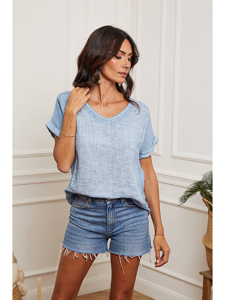 Fleur de Lin Leinen-Shirt "Fabioza" in Hellblau - M