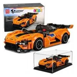 Lean Toys Bausteine Rennwagen in einer Vitrine, 423 Teile