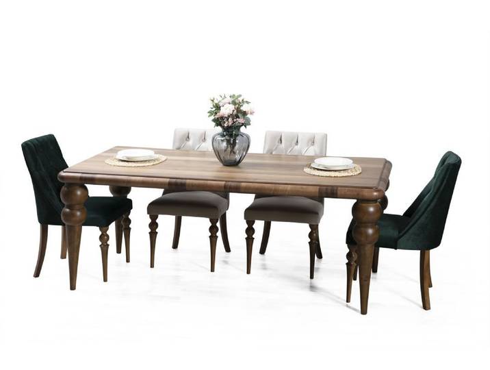 JVmoebel Essgruppe Luxuriöses Holztisch-Set mit stilvollen Textil-Stühlen in Braun, (5-tlg., Esstisch, 4x Stühle), Made in Europa
