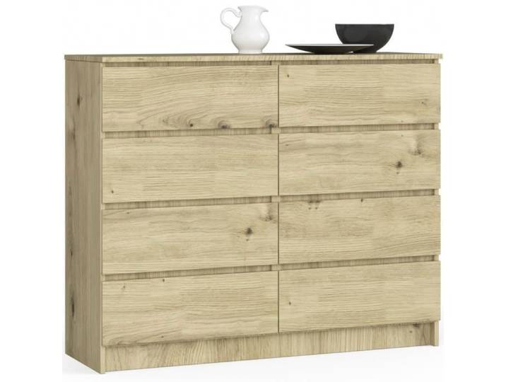 Commode AKORD K120 Chêne Artisan 120 cm 8 tiroirs façade Chêne Artisan 120x40x99 cm