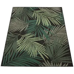 KADIMA DESIGN Outdoor Teppich Palmblättermuster Balkon, Terrasse schmutzabweisend Schwarz Rechteckig 280x380 | 100% Polypropylen | pflegeleicht