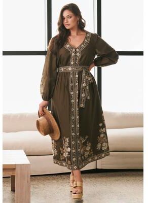 Plus Size Women's Ethereal Escape Maxi Dress by Aveology by Avenue in Olive Ethereal (Size 20)