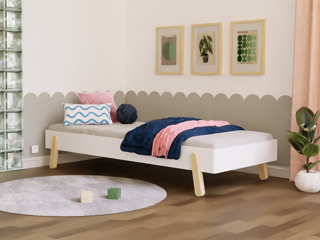 Einzelbett NOVA 90x200 cm Dunkelgrau, Gerade Beine, Mit der Barriere