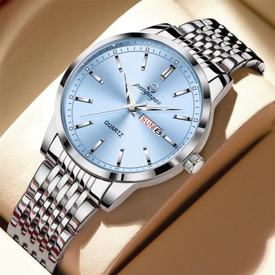 Trendy Discount Goods Luxury Man Wristwatch 2025 New Top Brand, Waterproof Luminous Date Watch, Stainless Steel Quartz Men Watch sky Blue