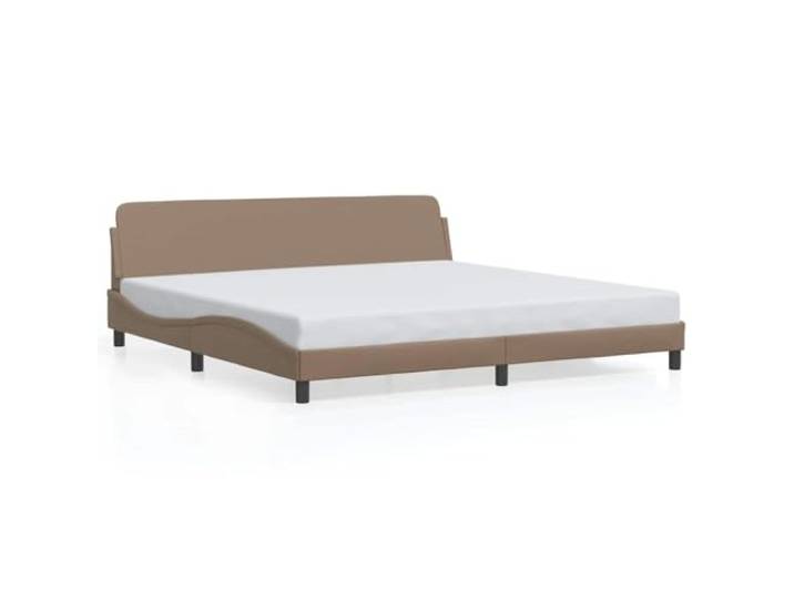 PUGYNBK Bettgestell Cappuccino, 200 x 200 cm, Kunstleder Kopfteil inklusive, stabile Beine, Holzleisten, modernes Wellendesign