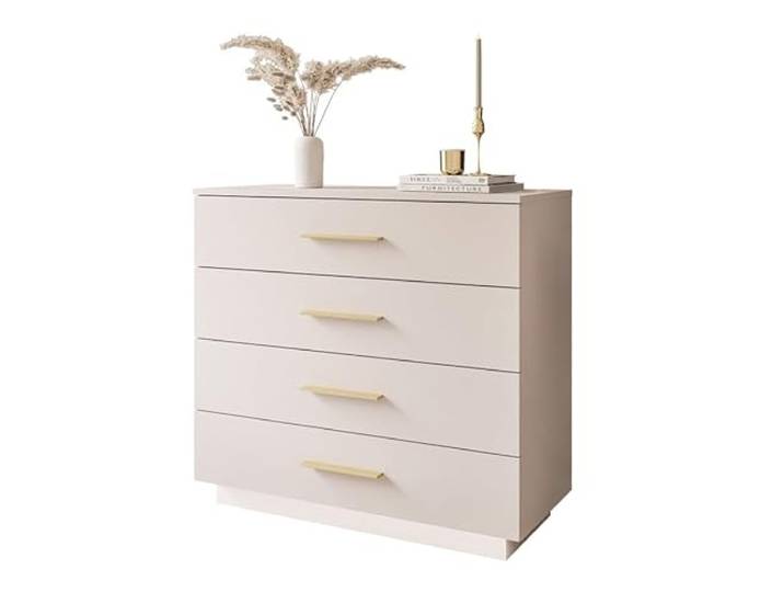 Lookway Kommode LINA Kaschmir 95 cm LED-Beleuchtung, auf Sockel, Push-to-Open oder Griffe, 95x84x40 cm, Gold Matt Griffe