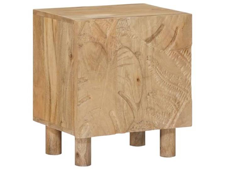 HFXHIJXQ Nachttisch Massivholz Mango Beistelltisch Teakbraun 40x30x45 cm Handgeschnitzte Tür mit Blättermuster bringt stilvolle Aufbewahrung und Ordnung direkt neben das Bett im Schlafzimmer.