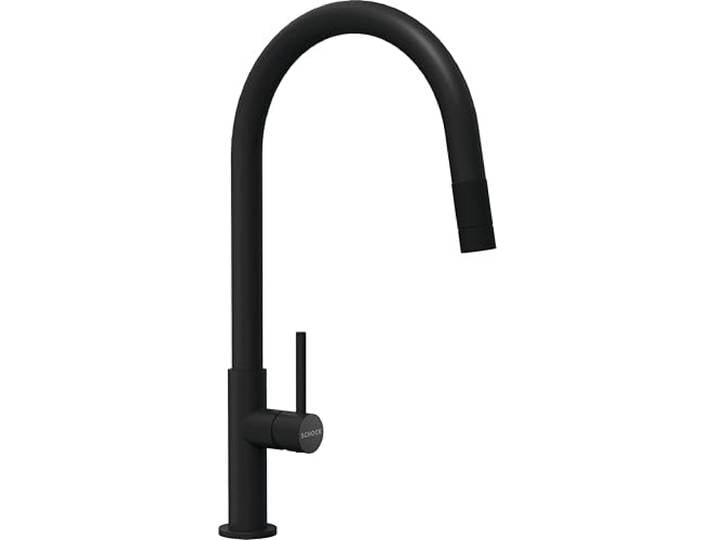 SCHOCK Wasserhahn Küche Talia Schwarz Edelstahl Küchenarmatur mit herausziehbarer Brause Hochdruck Armatur Küche für Spülbecken, Waschbecken und Einbauspüle Schwarz Design mit Mischbatterie