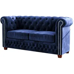CHESTERFIELD-SOFA 2-sitzer Lauren Marineblau Samt