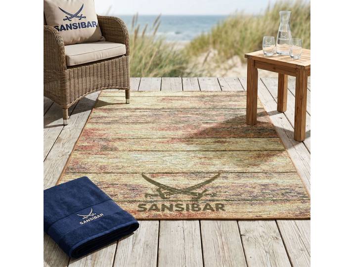 Teppich SANSIBAR Rantum Beach SA-029 , braun, B:60cm H:5mm L:100cm, Polypropylen, Teppiche, Teppich, Flachgewebe, modernes Design, Motiv Holzdielen, In- & Outdoor geeignet