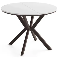ESSTISCH Valio Neo rund oval ausziehbar verlängerbar mit braunen Metallbeinen, Weiß 90-130/90/76 cm