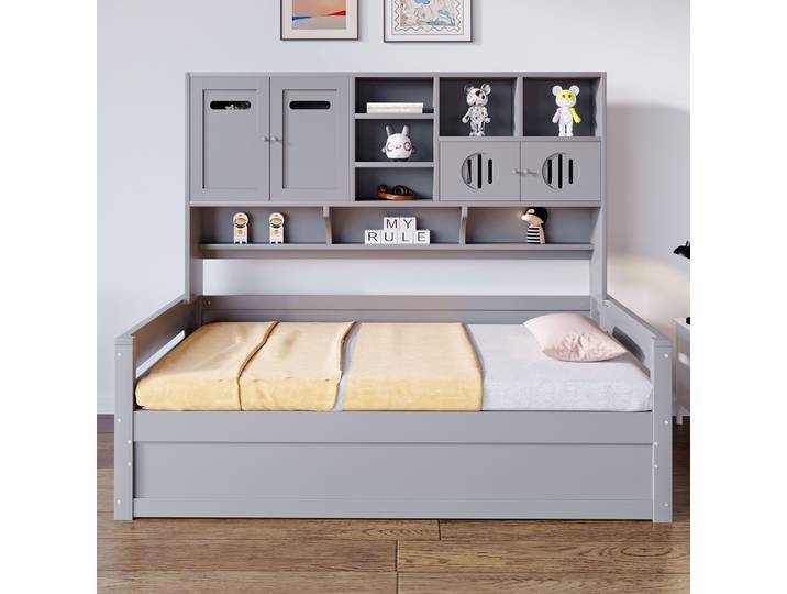 Canapé-lit multifonctionnel en bois KOMHTOM 90x200 cm avec rangement hydraulique, convertible en lit simple pour adolescents
