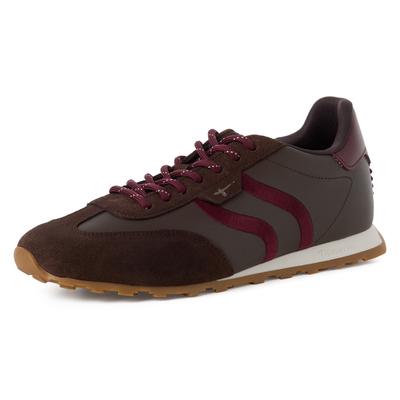 Keilsneaker TAMARIS, Damen, Gr. 42, Textil, braun (dunkelbraun kombiniert), Leder, Veloursleder, unifarben, Schuhe, Freizeitschuh, Halbschuh, Schnürer im Retro-Look