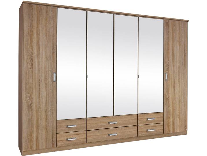 Kleiderschrank, Braun, 271x212x54 cm, Holzwerkstoff, 6 Türen & Schubkästen, Klassisch, Rauch