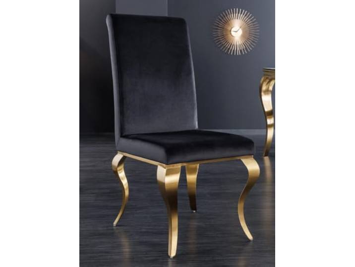 Bador Decoration Eleganter Esszimmerstuhl, Schwarzer Samt, Goldene Barock-Beine, Hohe Rückenlehne