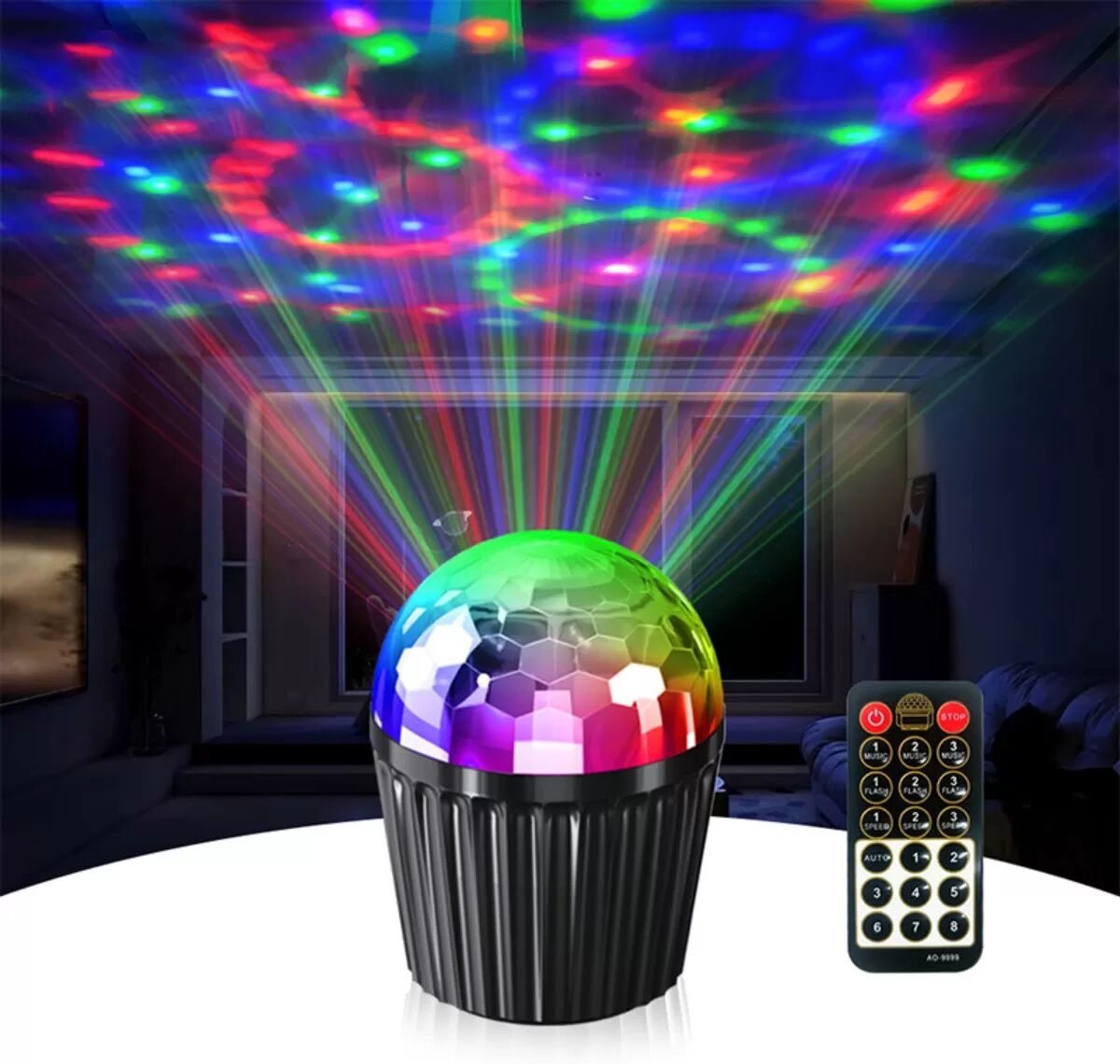 INF 3W RGB drehbares LED-Bühnenlicht mit Fernbedienung und USB (Schwarz) - 3x1W RGB, Type-C, schallaktiviert, montierbar