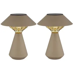 Solarlampe Tischleuchte Außenlampe sandfarben LED Gartenlampe Balkonlampe, Edelstahl, LED 3000K warmweiß, H 23 cm, 2er Set