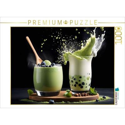 CALVENDO Puzzle Matcha-Blackberry-Mousse und trendiger Matcha-Boba-Latte | 1000 Teile Lege-Größe 64x48cm Foto-Puzzle für glückliche Stunden