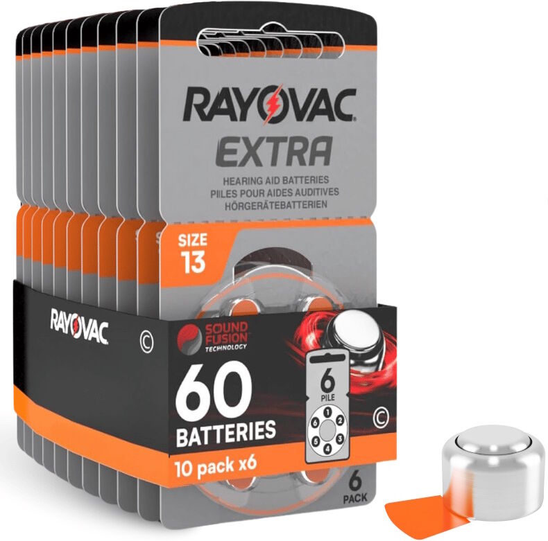 Rayovac Extra Size 13 Hearing Aid Batteries Orange  10-Packs 60-Cells