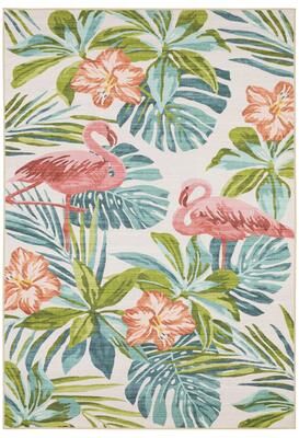 Style Haven Flores Flamingo Palms Salmon/Blue Indoor-Outdoor Washable Rug
