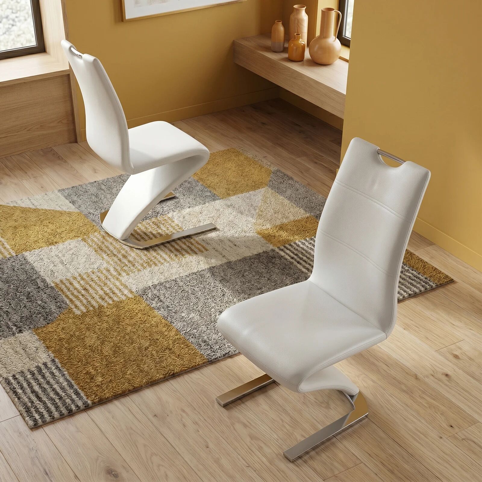 garneroarredamenti Set 2 sedie sala da pranzo in ecopelle bianco acciaio cromato Coco