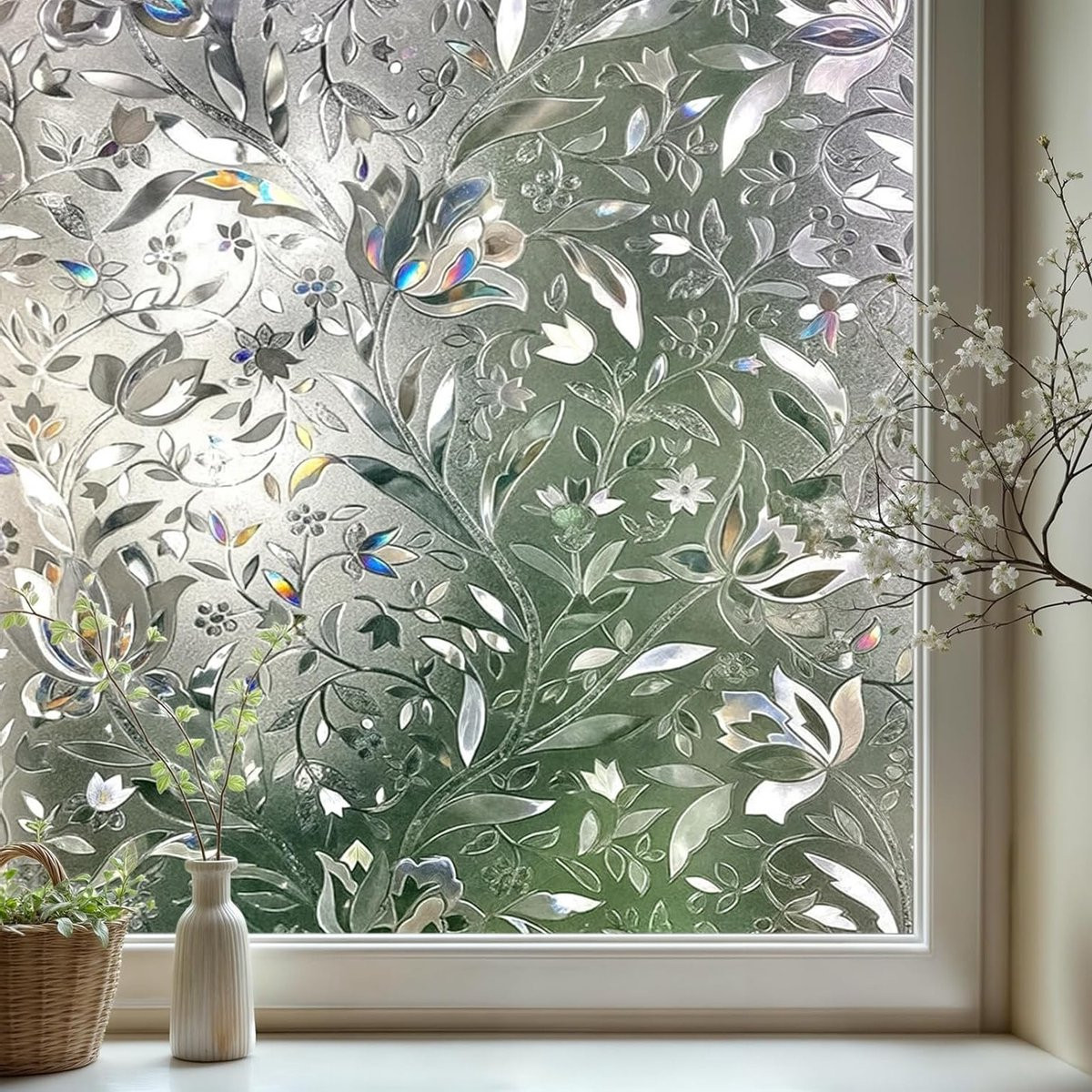 Zelfklevende Raamfolie met 3D Tulpenpatroon voor Privacy en Decoratie