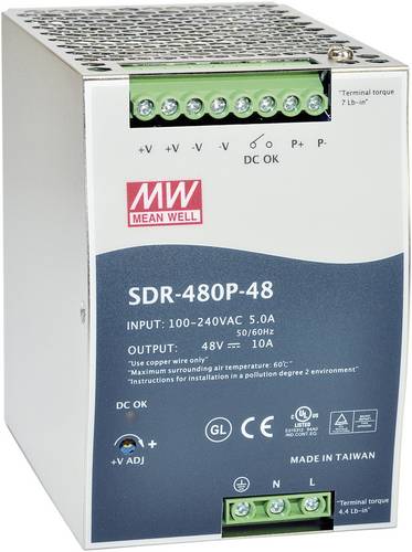 Mean Well SDR-480P-24 Hutschienen-Netzteil (DIN-Rail) 24 V/DC 20A 480W Anzahl Ausgänge:1 x Inhalt 1St.