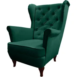 CHESTERFIELD-SESSEL Falco grün mit Holzbeinen