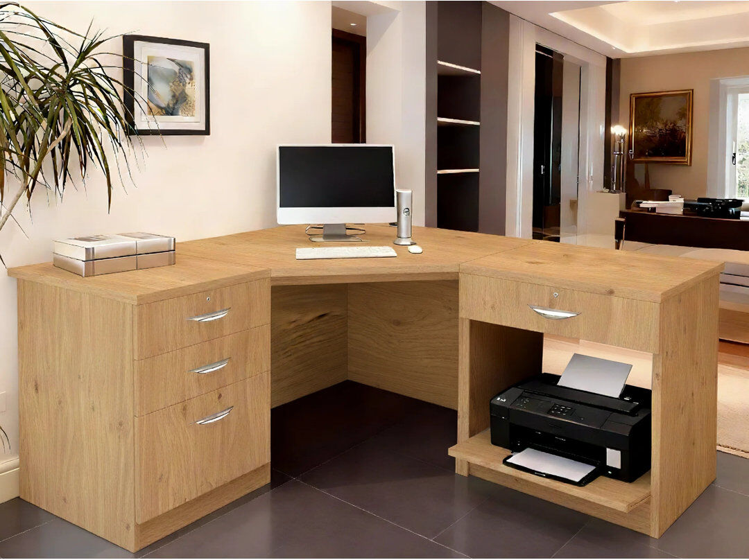 Ebern Designs Walshaw Solid Wood Writing Desk English Oak 72.8cm H X 154cm W X 141.9cm D