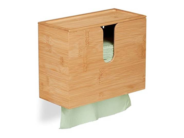 Relaxdays Distributeur de Serviettes en Papier Taille H2\, Couvercle\, à Suspendre\, Bambou\, HLP : 21x27x13 cm\, Nature