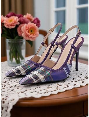 LightInthebox Women's Green Plaid Slingback Stiletto Heels – Retro Tartan Pointed Toe High Heels for Spring Parties, Afternoon Teas, and Vintage-Inspired Looks