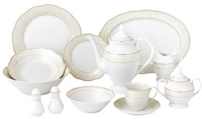 Lorren Home Trends 57 Piece Wavy Dinnerware Set-Porcelain China Service for 8 People-Tova