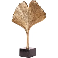 riess-ambiente Skulptur GINKGO LEAF - 44cm gold handmade Metall mit Marmorsockel