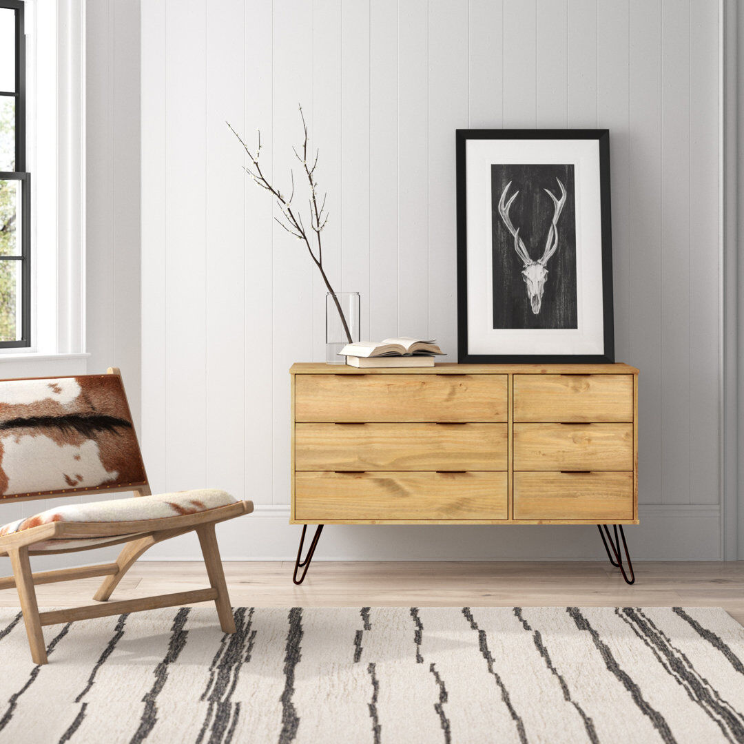 Hykkon Cashel 3+3, 6 Drawer Wide Chest of Drawers Brown 73.6cm H X 119.3cm W X 39.5cm D