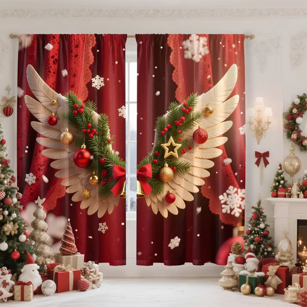 INF Europäische und amerikanische Weihnachtsdekorationsvorhänge (2er-Set) L