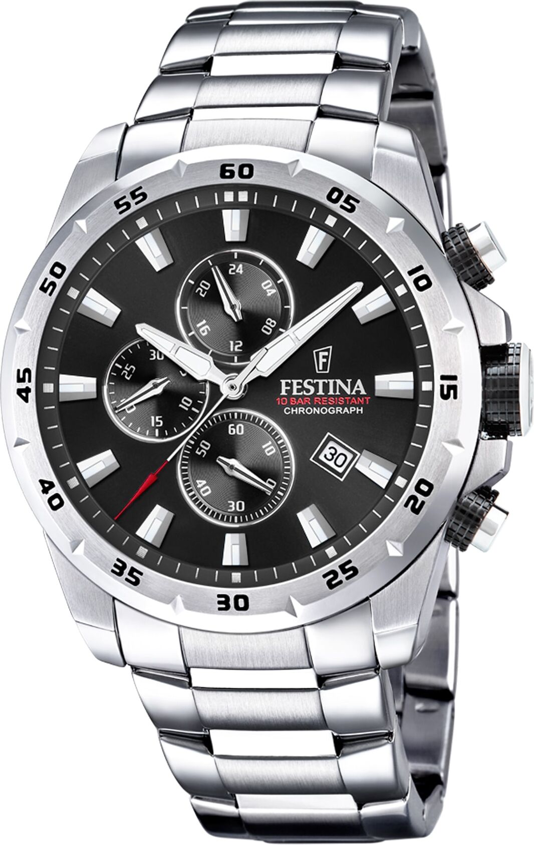 Chronograph FESTINA "Chronograph Sport", silber (silberfarben, schwarz, schwarz), Armbanduhren, Herren, silberfarben, Chronograph, Armbanduhr, Quarzuhr, Herrenuhr, Stoppfunktion, Edelstahlarmband