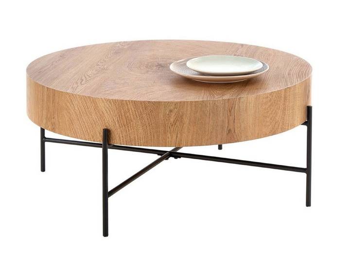 Feldmann-Wohnen Couchtisch Brooklyn (runde Tischplatte, 1-St., moderner Optik, runde Tischplatte, Metallgestell, Holzoptik), Größe 80x80x37cm Eiche Natur schwarz