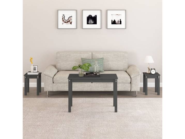furnicato Satztisch Satztische Massivholz 80x40x55 cm Grau (3-St), Platzsparende Beistelltische mit Wandhalterung für dein Schlafzimmer