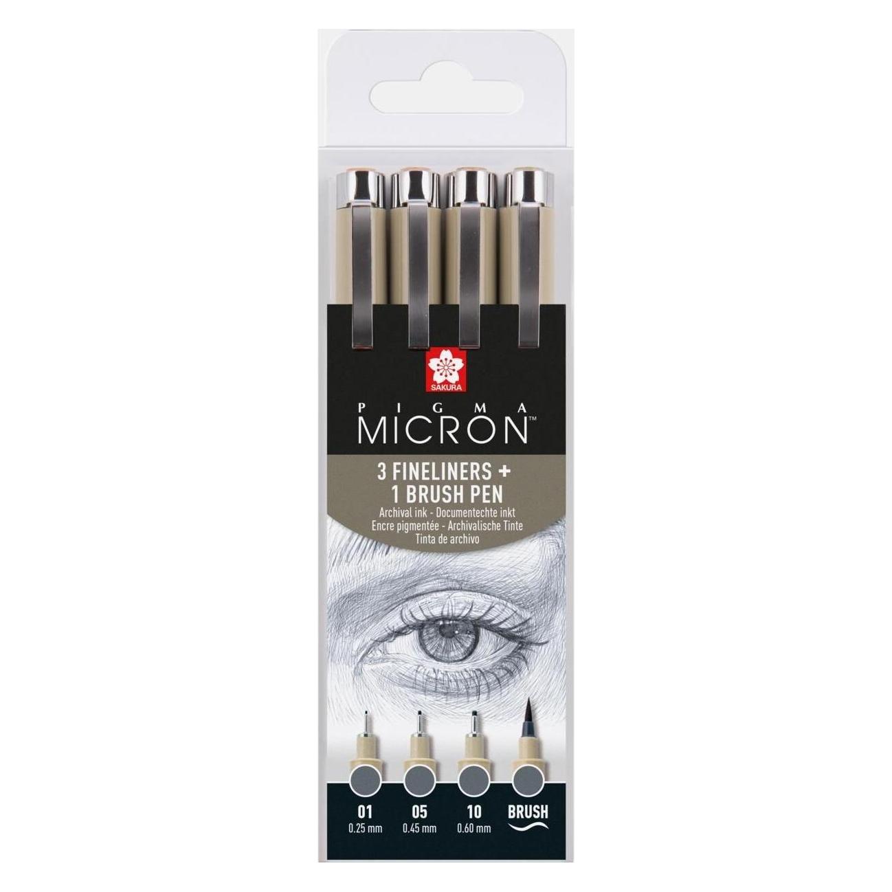 Sakura Pigma Micron Fineliners + Brushpen Kaltgrau (4x) (POXSDK4C)