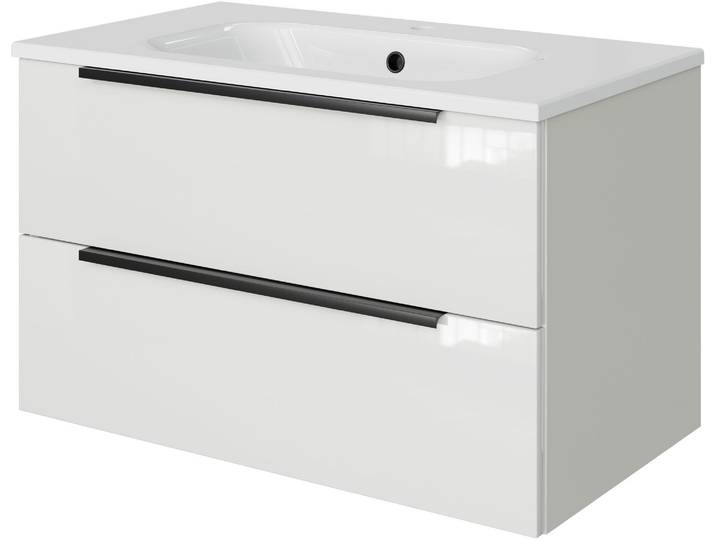 Badmöbel-Set SAPHIR Mineralmarmor-Waschtisch mit Waschtischunterschrank , weiss (schneeweiß glanz), B:81cm H:50cm T:46cm, Holzwerkstoff, Kastenmöbel-Sets, Badmöbel-Set