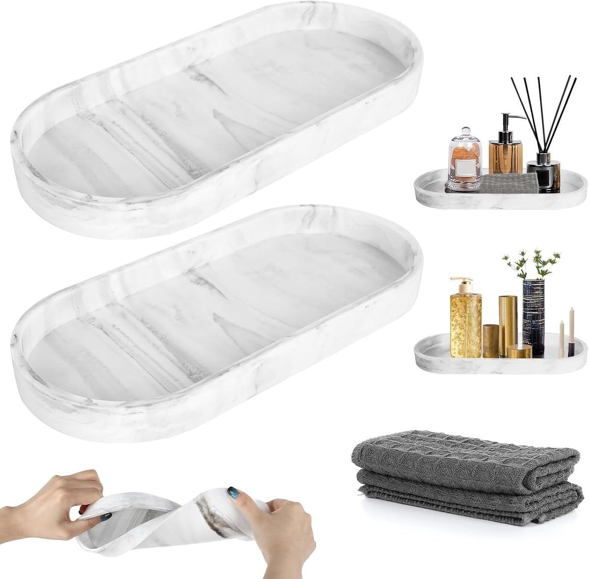 Set van 2 witte silicone badkamer accessoires met absorberende doeken voor opberging en decoratie