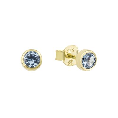 Paar Ohrstecker AMOR "Schmuck Geschen Ohrschmuck 2013590 Gold", gold (gelbgoldfarben, blau, blau), Ohrringe, Damen, 4mm, Gelbgold 375, mit Aquamarin