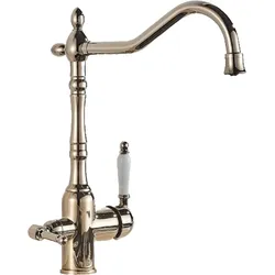 KLARWERK® Julian | Retro 3-Wege Armatur Edelstahl Gold glänzend | Vintage Filter Wasserhahn Küche | 360° Osmose Mischbatterie U-Auslauf 3 Anschlüsse