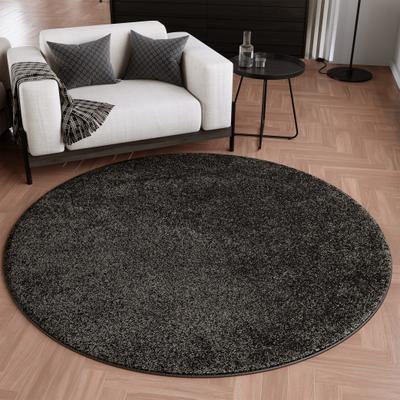 Teppich WECON HOME "Wogh", anthrazit, H:25mm Ø:120cm, Polyester, Teppiche, Teppich, Kurzflor, maschinell gewebt, robust, Wohn- & Schlafzimmer, einfarbig