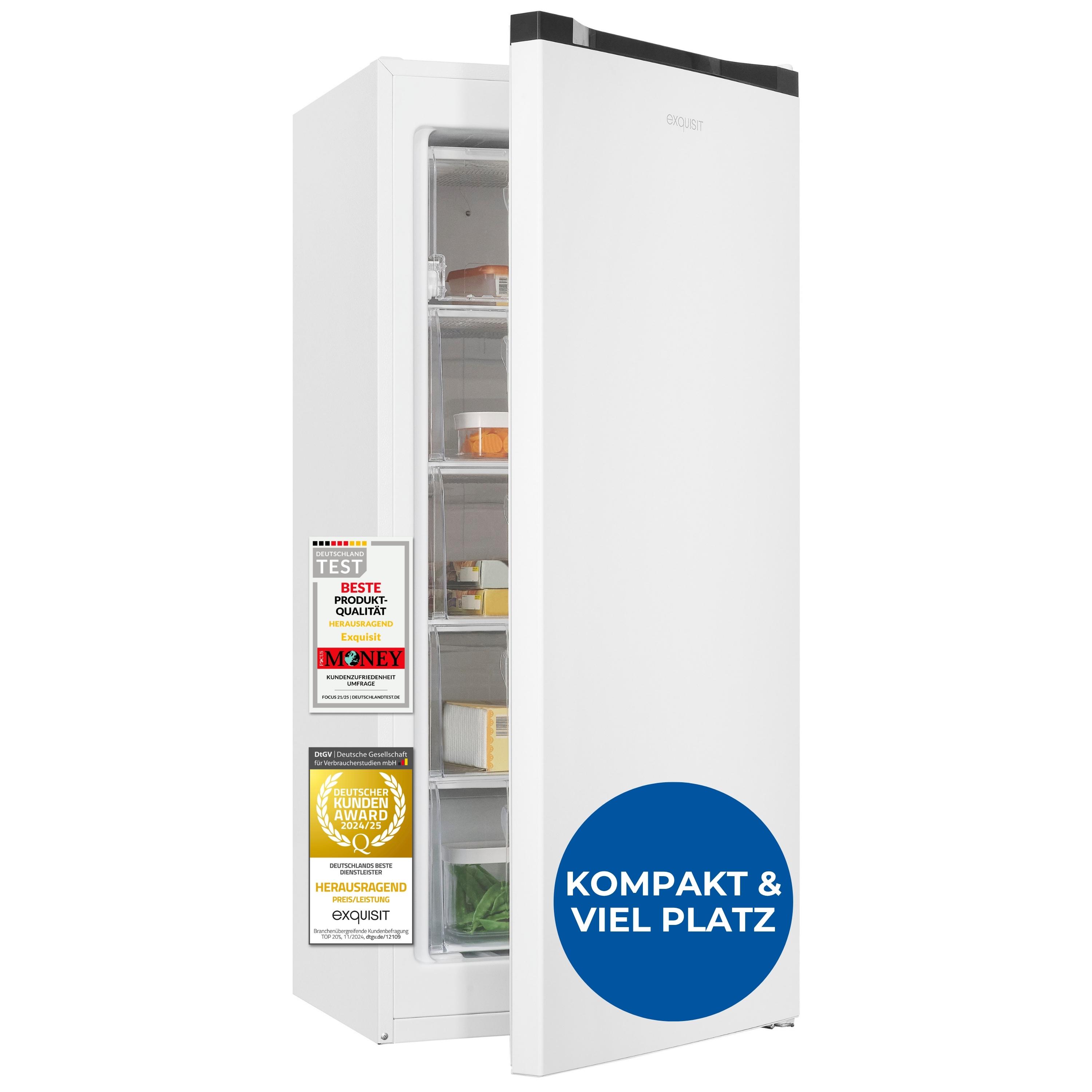 Exquisit Gefrierschrank, 145 Liter, Standgerät, 4-Sterne-Gefrieren, manuelle Temperaturregelung, kompakt, GS145-050C weiss