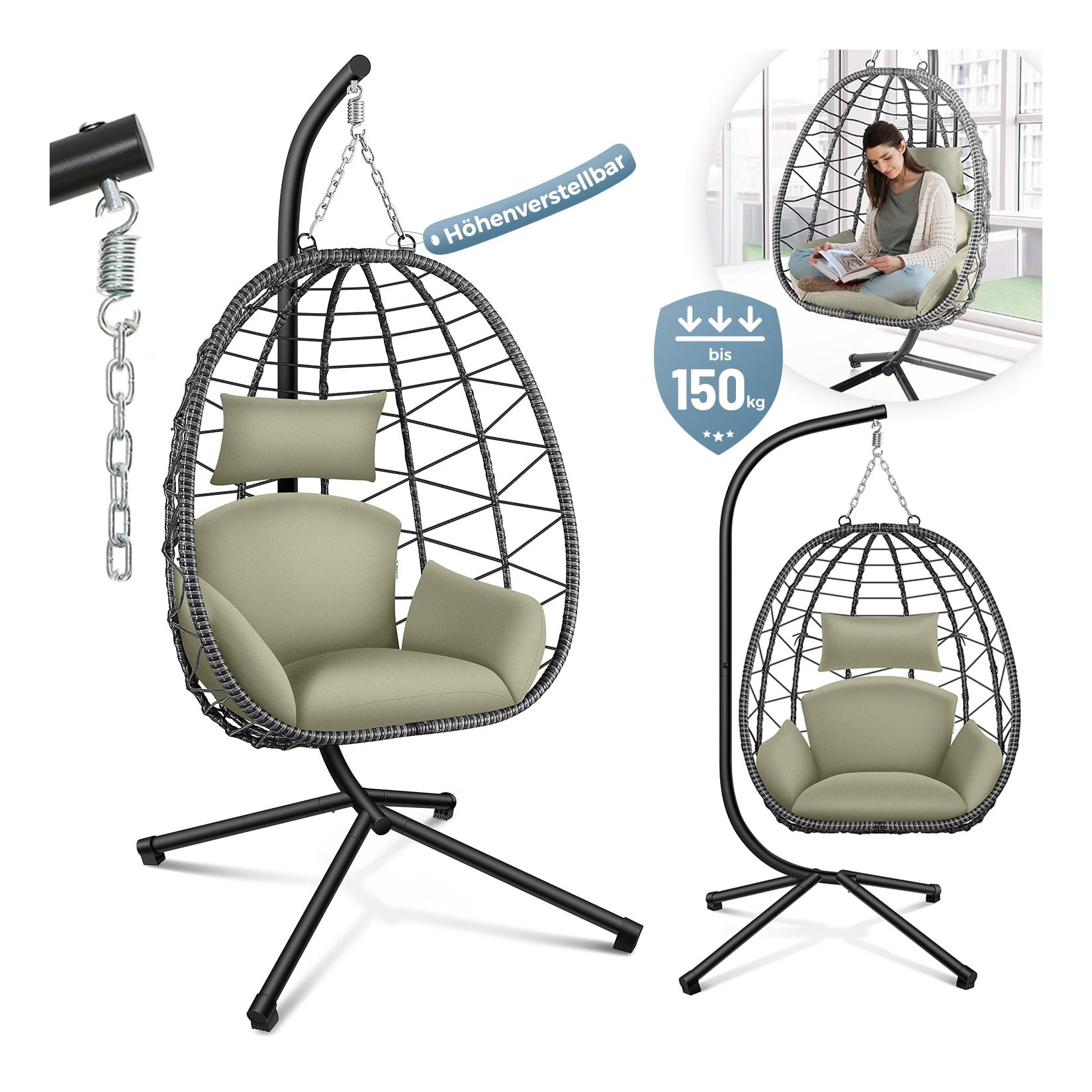 Makika Hängesessel mit Gestell höhenverstellbar aus Polyrattan in Grün / Grau